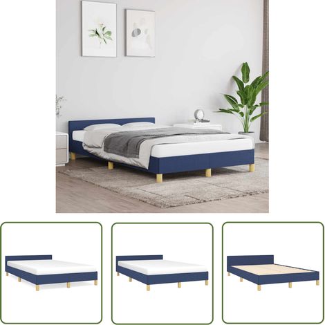 The Living Store Cadre de lit avec tête de lit sans matelas bleu 120x200cm tissu - Cadre De Lit - Lit Double - Literie - Meuble Chambre - Têtière De Lit (1/5)