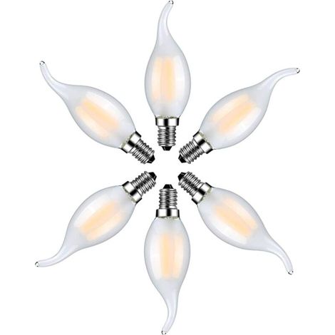 Lot de 6 Ampoule LED Flamme E14 4W Blanc Chaud 2700K-Ampoules Bougie à Filament pour Lustres-Verre Dépolie (1/5)