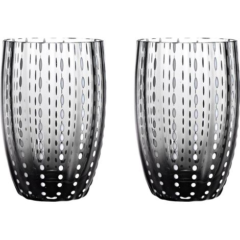 Zafferano Perle Grey Glass - Verre soufflé à la bouche, 32 cl, fait main - Set de 2 verresartisanaux pour eau ou cocktails