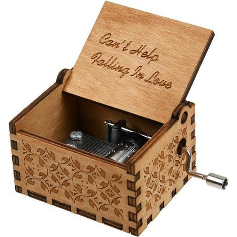 Boîte à musique en bois « Can't Help Falling in Love », coffret de boîte à musique antique gravé, cadeau d'anniversaire, jouet pour enfant, à mécanisme manuel (Wood-A) (1/3)