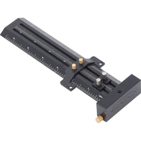 Règle à tracer en T avec aiguille en acier, double ligne, outil de mesure et de traçage coulissant pour le travail du bois, 15 cm (6 pouces), noir (1/5)