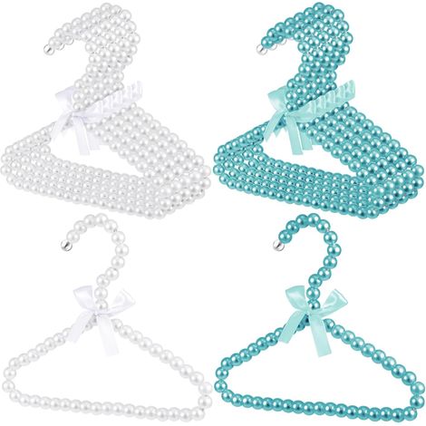 Petit cintre en perles Mini cintre en perles pour bébé Cintre en perles en métal élégant avec ruban pour animaux de compagnie pour enfants, chiens et chats (5 pièces en blanc, 5 pièces en bleu) (1/5)