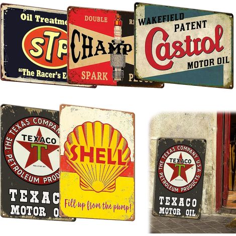Lot de 5 Plaques Décoratives Rétro pour Garage, 20 x 30cm Plaque en Tôle Vintage, Plaque Métal Vintage pour Moto, Décoration Murale Rétro pour Fans Collectionneurs Cadeau d'anniversaire pour Hommes (1/5)