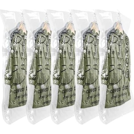 Sacs de Rangement sous Vide 5 Pièces, Housses de Rangement Sous Vide 110x70cm Sac Sous Vide Vetement Aspirateur pour Vêtements Costumes Manteaux Vestes (1/5)