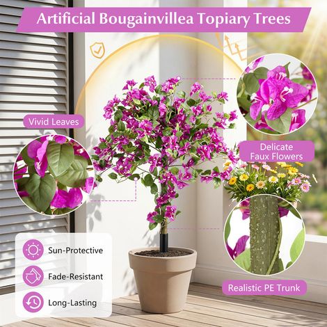 Feuillage réaliste, lot de 2 arbres topiaires bougainvilliers artificiels avec piquet de sol pour porche et jardin (1/5)