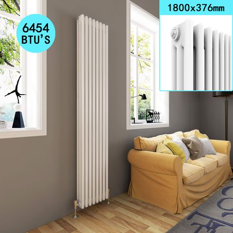 ELEGANT 1800 x 372 mm Radiator Traditional Radiator White Radiator Cast Iron Style Radiator Vertical Radiator 1800 with Valves (1/5)
