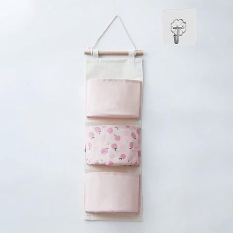 Bolsa colgante multifuncional de algodón para el armario,fabricada en lino impermeable,con 3 compartimentos,apta para dormitorios y baños (rosa) (1/5)