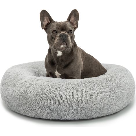 lionto Donut Hundebett, rundes Hundesofa mit Plüschbezug & Anti-Rutsch-Noppen, weich & gemütlich, 70 cm Durchmesser, hellgrau