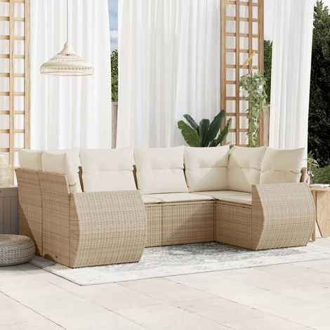 Ensemble de canapé de jardin 6 pièces avec coussins, en polyrotin beige (1/3)