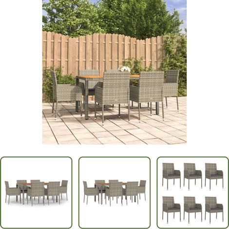 vidaXL Salle à manger extérieure - Ensemble à manger jardin et coussins 7 pcs gris rotin (1/5)
