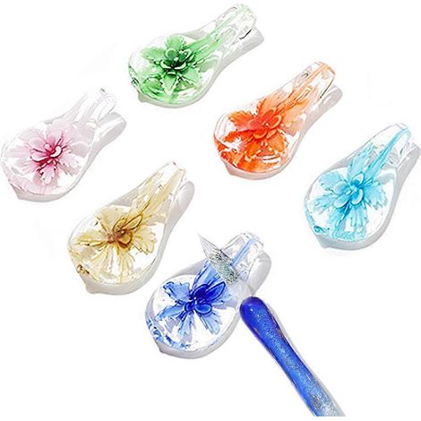 Lot de 6 supports en verre en forme de pétales de fleurs pour stylos, baguettes, cuillères et pinceaux - Couleurs assorties (1/5)