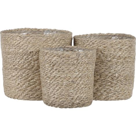 Lot de 3 Paniers à Plantes en Jute Naturelle, Cache-pots avec Doublure, Crème, Ø12/14/16 cm - PANGIVO (1/5)