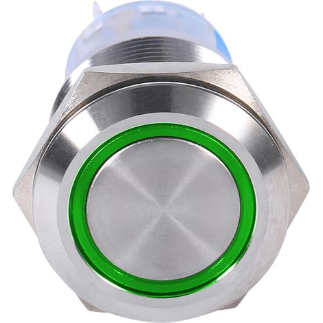 Wasserdichter Edelstahl-Druckknopfschalter, 19 mm, 12–24 V, selbstverriegelnd, grüne LED (1/3)
