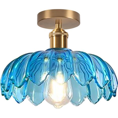 Plafonnier En Verre Lampe De Plafond En Cristal Plafonnier Rétro Lustre Moderne E27 Pour Couloir Cuisine Salle À Manger Bleu (1/5)