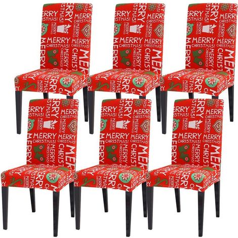 Fundas para sillas de comedor navideñas, juego de 6 fundas elásticas, lavables y extraíbles, fundas protectoras para sillas de Navidad, ideales para sala de estar, cocina, bodas, banquetes y decoració (1/5)
