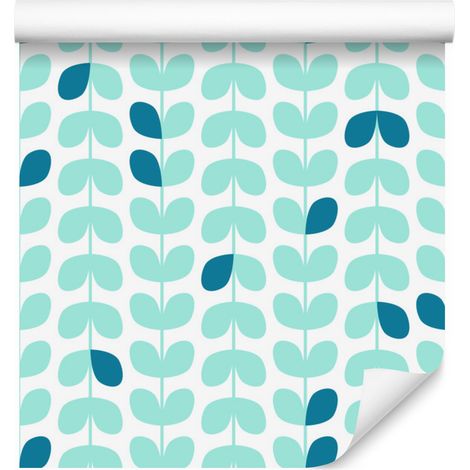 Papel pintado de hojas turquesas de estilo escandinavo para salón y dormitorio, 50x1000 mm. (1/5)