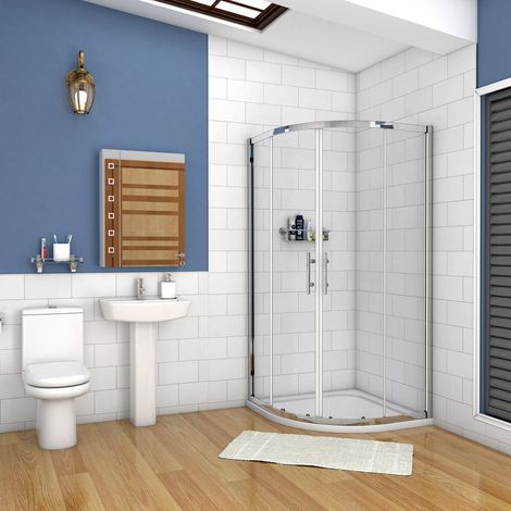 185 cm Box doccia Semicircolare Apertura Scorrevole Vetro Temperato 5 mm Trasparente Ingresso Centrale 90x90 cm, incluso Piatto Doccia 80x80 cm (1/5)