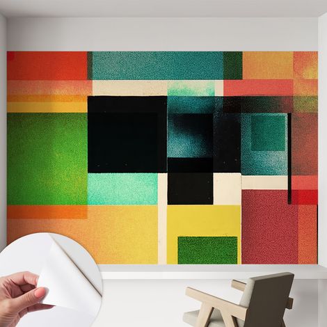 Tapete adhésive moderne pour salon et chambre à coucher Décoration rapide avec colle Abstraction géométrique 152x104 cm (1/5)
