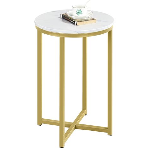 Yaheetech Tavolino Basso Rotondo Tavolino da Caffè con Ripiano Struttura in Metallo Tavolino da Salotto Comodino per Camera da Letto Altezza 61 cm Oro