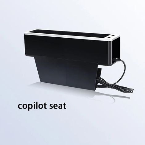 (Siège copilote argenté) Nouveau cache-siège auto avec double port USB pour le chargement, boîte de rangement, coussin en PVC, pour téléphones portables, cartes, chewing-gums et clés.
