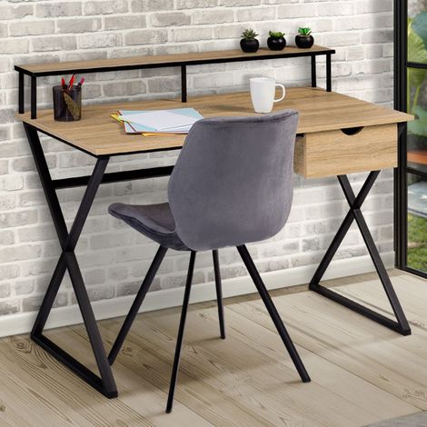 Escritorio ENZO de 1 cajón con patas cruzadas de diseño industrial