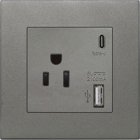 Prise Électrique Américaine - 16 A - 250 V - 2 Ports USB - 5 V 2100 mA - Dimensions 86 x 86 mm - Blanc Or Noir Gris - 1 Pièce (1/5)