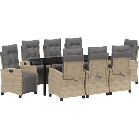 Maison Exclusive - Garten Essgruppe mit Kissen 9 pcs Beige Poly-R