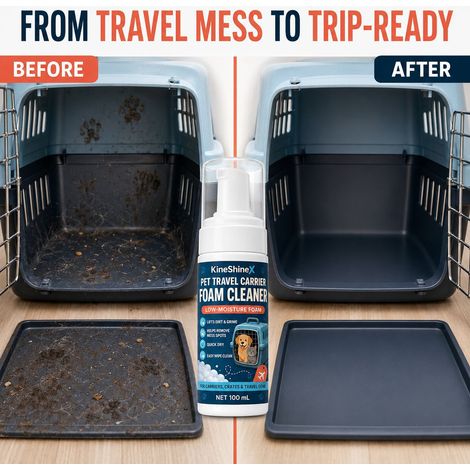 Nettoyant en mousse pour cages de transport KineShineX : faible teneur en humidité, facile à essuyer, séchage rapide, convient aux chats et aux chiens en cage de transport. (1/4)