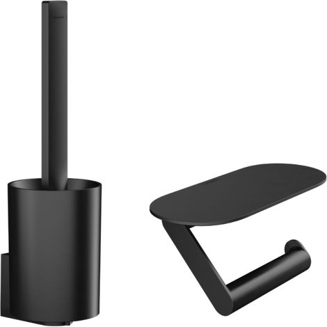 Hansgrohe – Accessoires pour WC noir mat – Porte-brosse et porte-rouleaux avec fixation dissimulée – Installation par collage ou perçage – 27969670