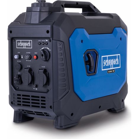 Scheppach Groupe électrogène inverter SG3500i – Moteur à essence 4 temps 230 V – 3500 W – 2x prises de courant alternatif 230 V - Raccordement 12 V – 2x raccordements USB 2,1 A