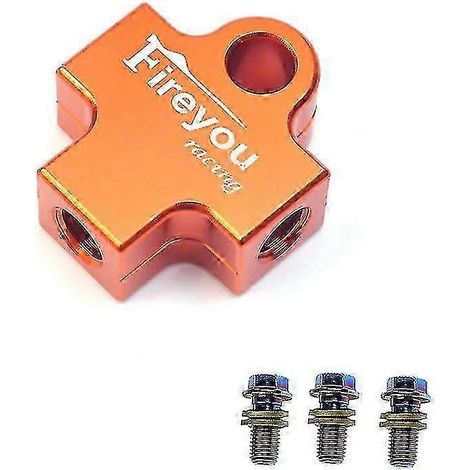 Raccord en T pour flexible de frein hydraulique, compatible avec les systèmes de freinage de motos, quads et mini-motos (orange). (1/5)
