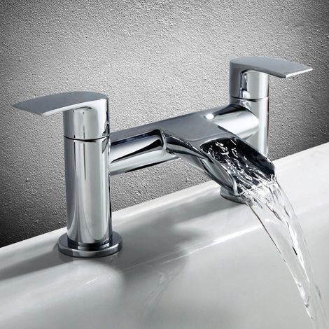 Lucy Modern Bathroom Design Waterfall Chrome Bridge Deck Mounted Bath Filler Tap (1/5)