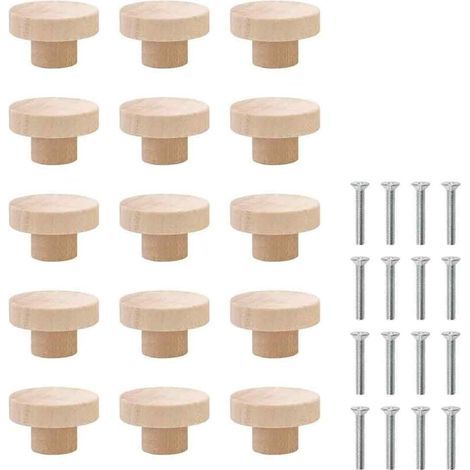 Boutons De Tiroir En Bois Massif,Boutons De Porte D'Armoire En Bois,15 PCS Rond Boutons De Tiroir,Poignée De Tiroir Avec Vis,Poignées De Meubles En Bois (1/5)