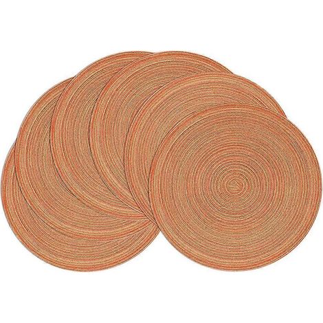 Set mit 6 runden, geflochtenen Platzsets, waschbar, 38 cm Durchmesser, für Mahlzeiten, Hochzeiten und Partys. (1/5)