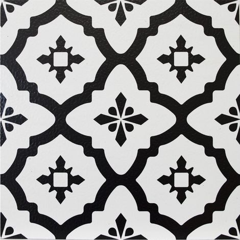 FloorPops Comet Pack of 10 Peel & Stick Vinyl Floor Tiles Black White Pattern (1/4)