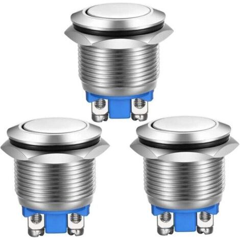 Pair Stück Momenttaster, Edelstahl-Schraubklemmen, wasserdicht, 19 mm, 2 A, 12 V/24 V/125 V/250 V (Flachkopf)