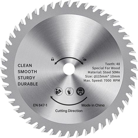 Lame de scie circulaire TCT - 115 mm - Coupe-bois - Acier allié - 48 dents - Scie prête à l'emploi - Pour le travail du bois - Coupe lisse - 32 mm - Mandrin (1/4)