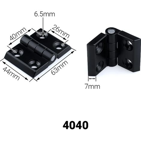 Charnières à paumelles (4040 noires, lot de 5) en alliage de zinc pour portes, compatibles avec les profilés en aluminium 4545, les meubles et les armoires électriques. (1/5)