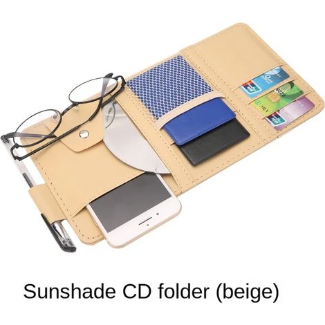 (Sans fermeture éclair) Pare-soleil de voiture, porte-cartes de visite, porte-stylo, organiseur CD/DVD, boîte de rangement, clip pour lunettes de soleil, accessoires de voiture (1/5)