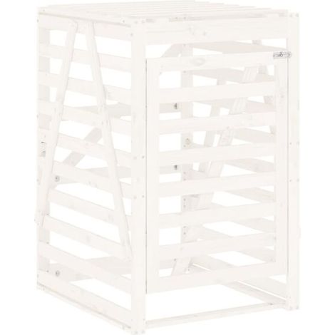 Couvercle de poubelle en pin massif blanc avec roulettes. (1/5)