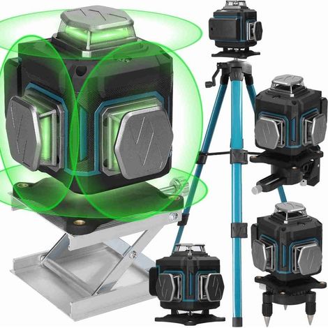 Niveau laser 3D 4 x 360° avec 2 batteries 2400mAh – 16 lignes vertes auto-nivelantes – Étanche et anti-poussière – Télécommande et trépied inclus (1/5)