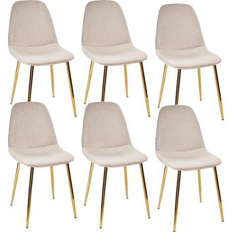 HOLLA - Lot de 6 Chaises Taupe Motif Ecailles Piétement Gold (1/5)
