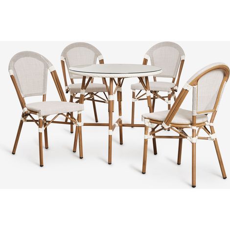 SKLUM Brielle Bistro rundes Tischset (80 cm Durchmesser) und 4 stapelbare Aluminium-Gartenstühle Gardenia Weiß