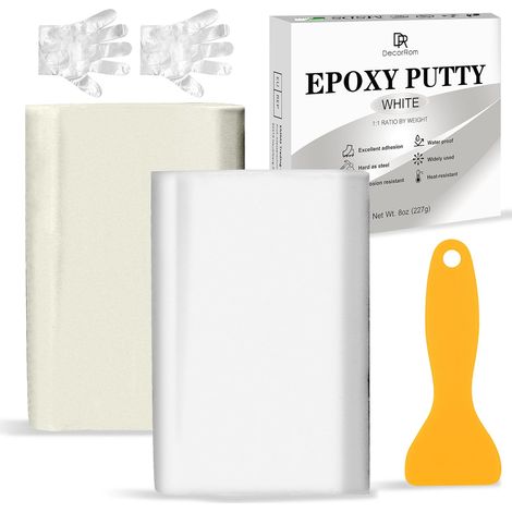 Mastic Epoxy - 227g Pâte à Réparer Epoxy Bicomposant pour Collages Multiples Matériaux, Métal, Rebouche, Sculpter - Colle Époxy Argile de Sculpture pour Répare, Plastique, Pierre, Céramique (Blanc) (1/5)