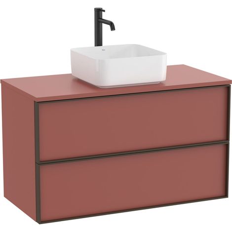 Meuble "INSPIRA" 1000 - 2 tiroirs pour vasque à poser (non incluse) - Terracotta Mat - Roca (1/2)