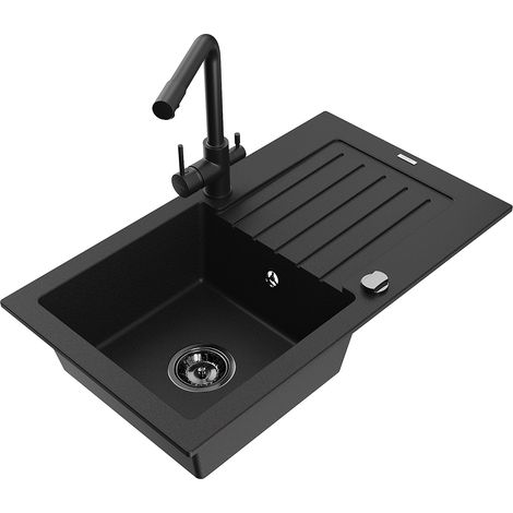 Mexen Pablo fregadero de granito de 1 seno con escurridor y grifo de cocina Duero, negro - 6510-77-671600-70-B (1/5)