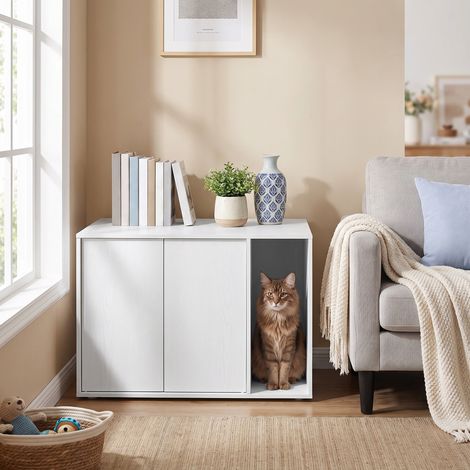 Meuble Litière Chat, Maison Pour Chat Sans Outil, 80 x 50 x 53 cm, Blanc (1/5)