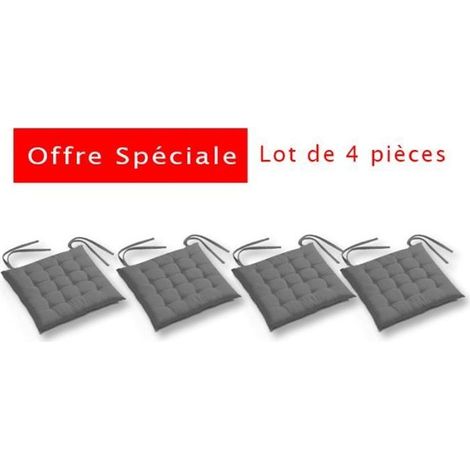 Galette de chaise - Futon - Gris - Lot de 4 - 40x40 cm - 100% coton - Intérieur (1/2)