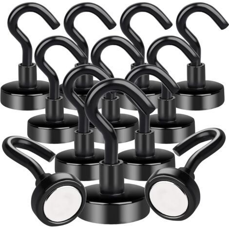 12-teiliges Magnethaken-Set, 8 kg Tragkraft, starker Neodym-Magnet, für Kühlschrank, Küche, Büro, Schule, robuster Deckenhaken, silber und schwarz (1/5)