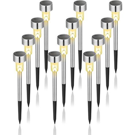Lot de 12 lampes solaires d'extérieur pour jardin, idéales pour terrasse, jardin, IP65, acier inoxydable, lumière chaude (1/5)